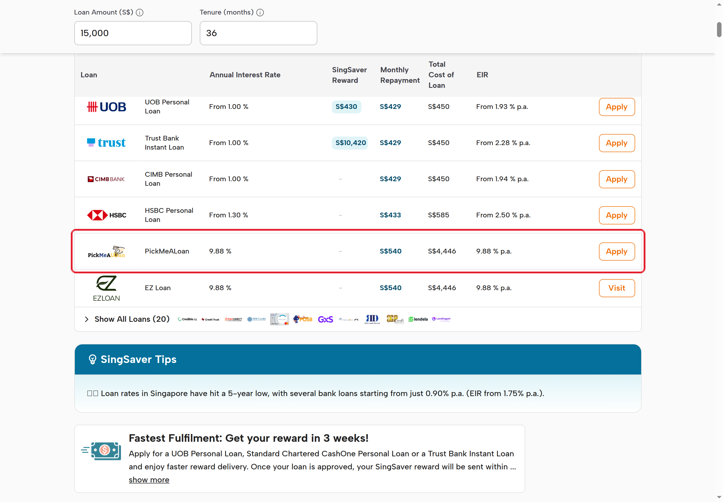 PickMeALoan Featured on SingSaver — Compare Licensed Lender Loans in Singapore