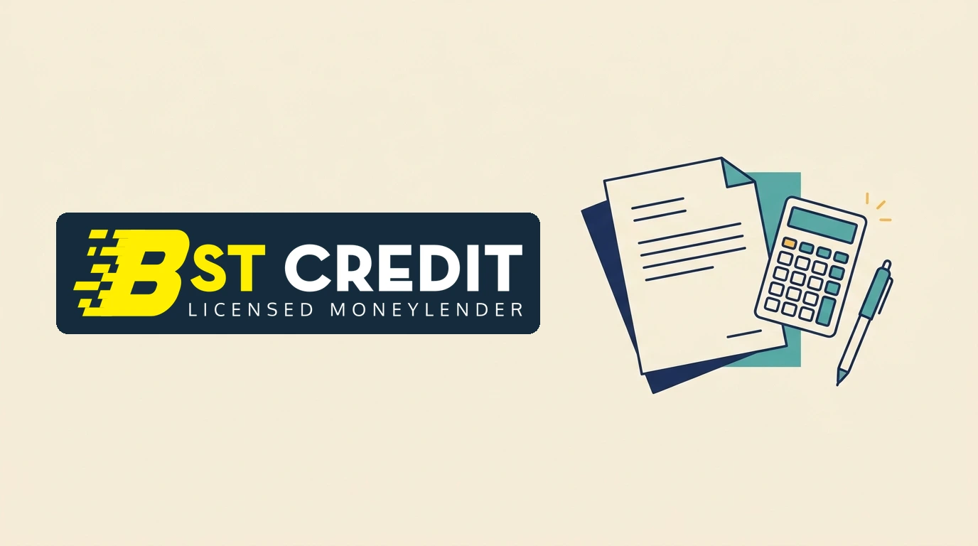 BST Credit logo with a simple document and calculator illustration
