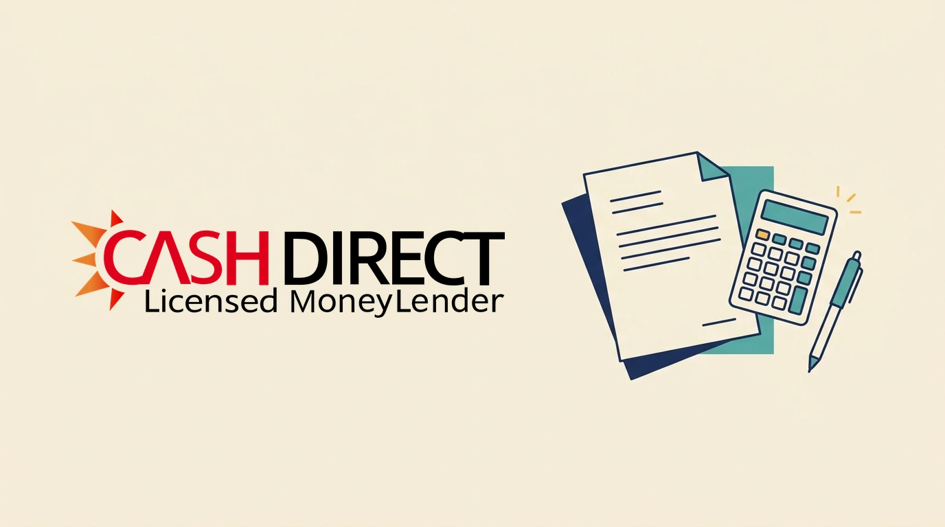 Cash Direct logo with a simple document and calculator illustration
