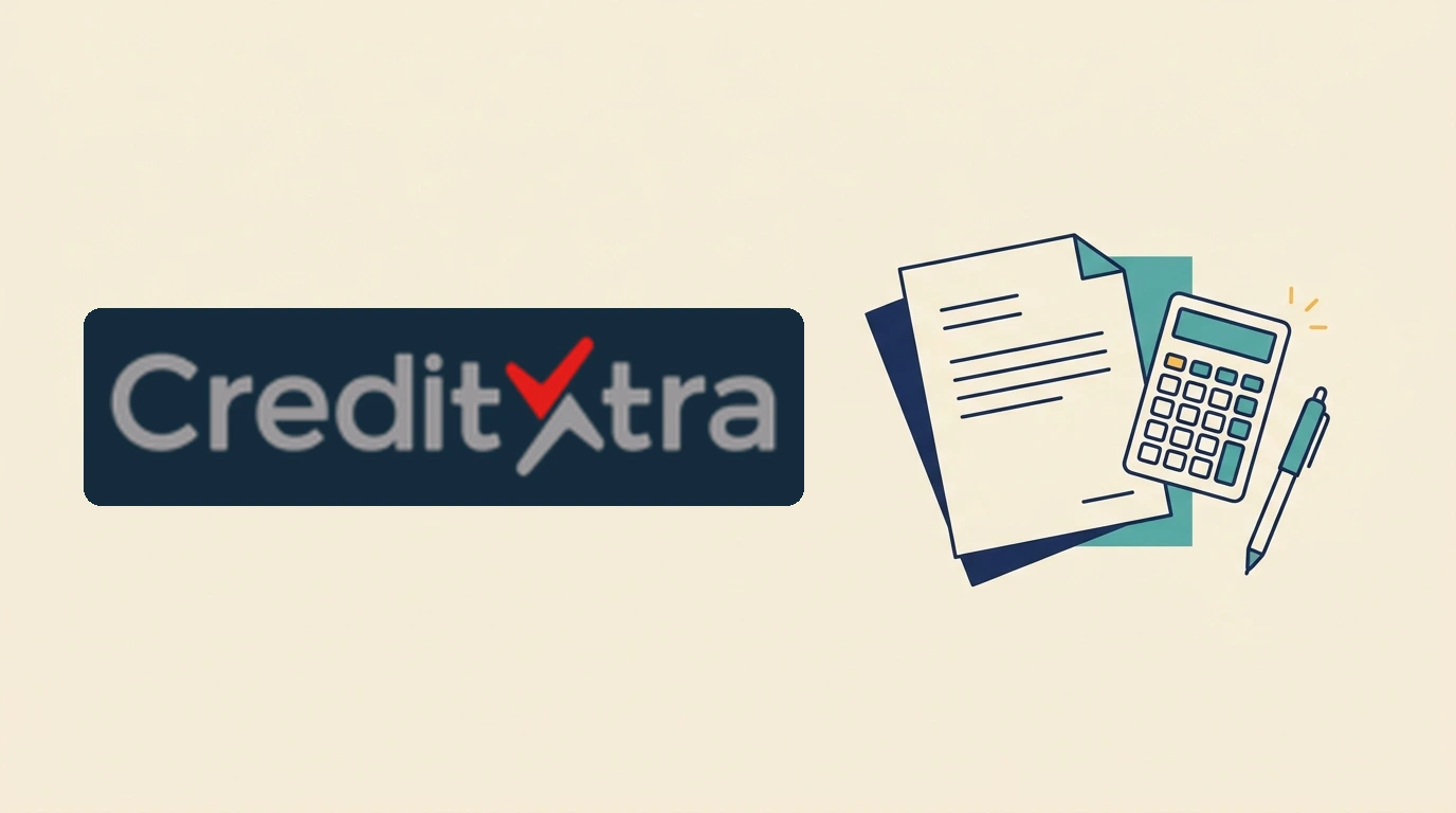 Credit Xtra logo with a simple document and calculator illustration